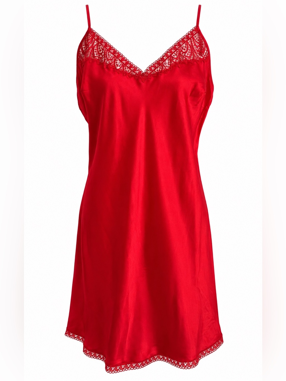 Simon Perele Red Silk Negligee Chemise Large EUC